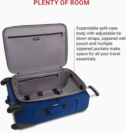 SwissGear Sion Softside Expandable Luggage, Blue, Checked-Medium 25-Inch