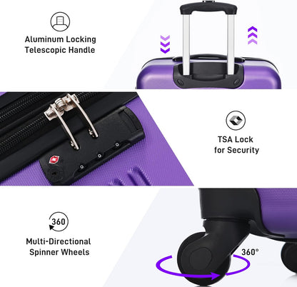 Merax Luggage Sets of 3 Piece Carry on Suitcase Airline Approved, 20/24/28 IN Hard Case Expandable Spinner Wheels (Purple)