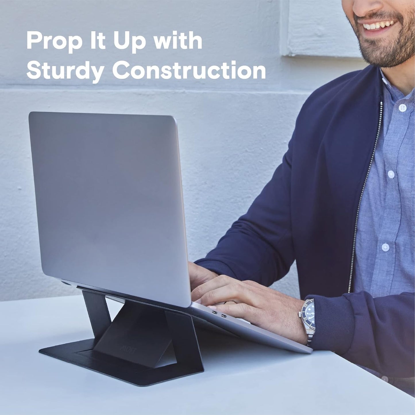 MOFT Laptop Stand for Desk, Stick-On Computer Stand with Dual-Angle, Ergonomic Laptop Riser Holder for Travel, Foldable & Portable MacBook Stand Fits 11.6"-16" Laptops, Black (Adhesive Version)