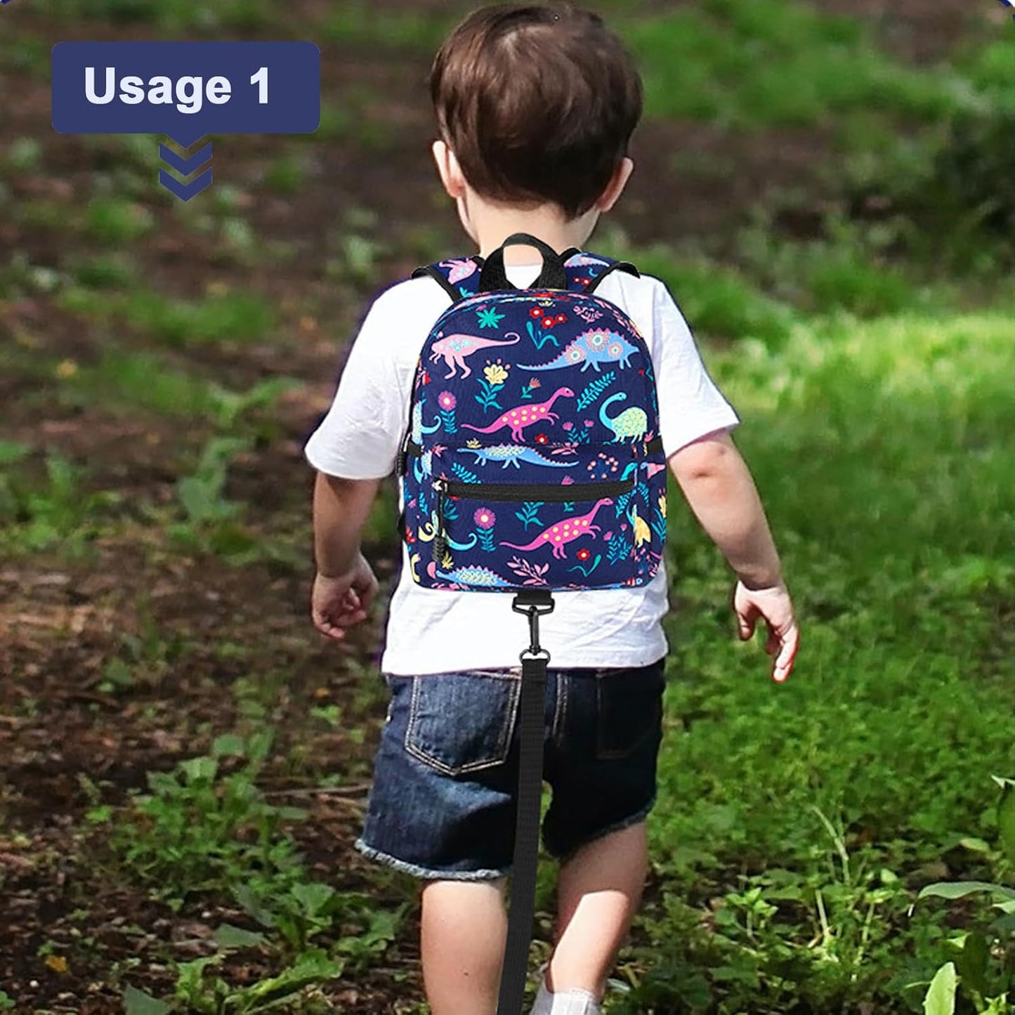 Accmor Toddler Backpack Leash with Anti Lost Wrist Link, Cute Mini Child Walking Harnesses Keep Kids Close Back Pack Rope Tether Rein for Baby Boys (Navy Blue/Dinosaur)