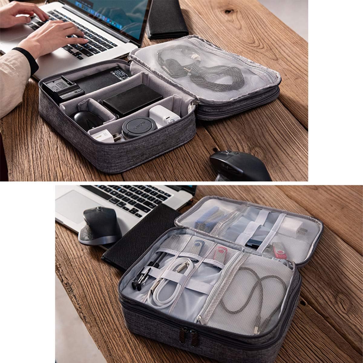 Electronics Organizer, OrgaWise Electronic Accessories Bag Travel Cable Organizer Three-Layer for iPad Mini, Kindle, Hard Drives, Cables, Chargers