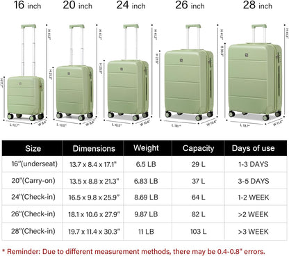 Hanke 26 Inch Luggage Large Suitcase With Spinner Wheels Tsa Luggage Suitcases Hard Case Luggage For Women Men Rolling Checked Luggage(Bamboo Green)