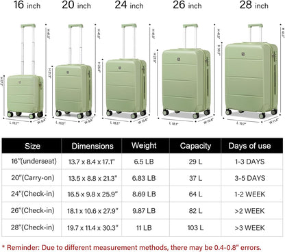 Hanke Luggage Sets 2 Piece with Spinner Wheels, 20/28 Inch Hard Shell Suitcases Set TSA Approved Luggage Travel Rolling Large Luggage(Bamboo Green)