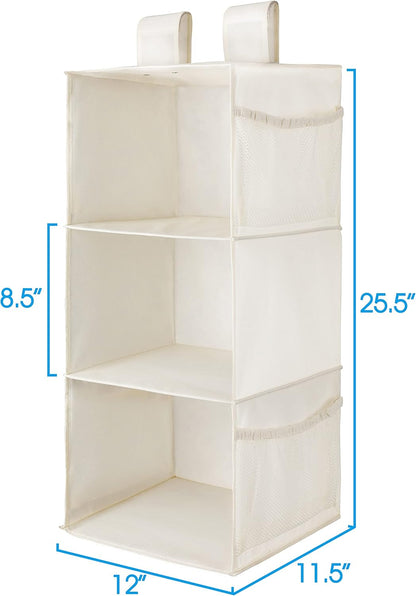 MAX Houser 3-Shelf Hanging Closet Organizer, Hanging Sweater Organizer, Foldable Hanging Shelves for Closet with 2 Velcro, Beige