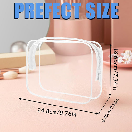 12 Pieces Clear Makeup Bags Bulk, TSA Approved Toiletry Bag for Travel, PVC Waterproof Cosmetic Bag with Zipper, Transparent Pouches Organizer Storage for Men and Women (White, Large)