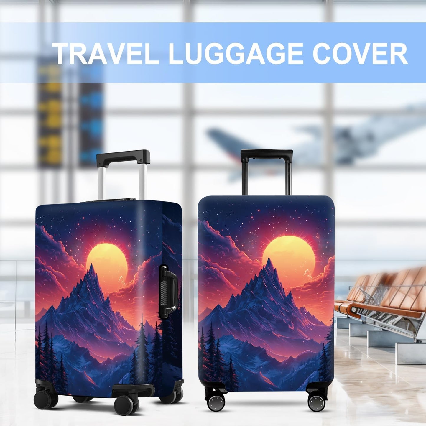 Luggage Cover Washable Suitcase Protector Anti-scratch Suitcase cover Fits 20-34 Inch Luggage (Snow mountain, XL(32-34inch suitcase))