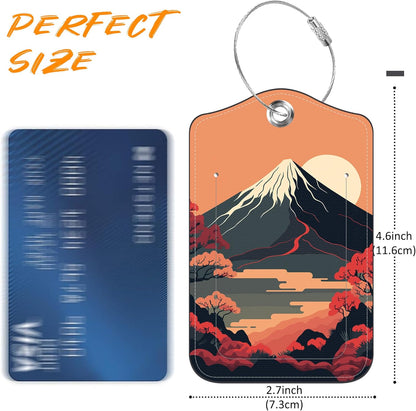 2 Pack Luggage Tag for Suitcase Japanese Mount Fuji and Sea Leather Travel Cruise Luggage Tag with Stainless Steel Loop Name ID Label Privacy Cover for Adults Teens Travel Bag Labels Set