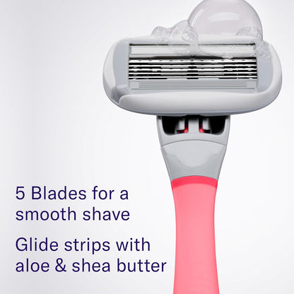 Flamingo Shaving Razor Set for Women - Original Razor Handle, 4 Blade Refills, and Shower Holder - Pink