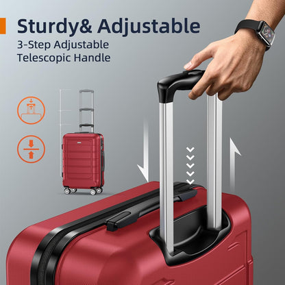 SHOWKOO Luggage Sets Expandable PC+ABS Durable Suitcase Double Wheels TSA Lock Bright Red