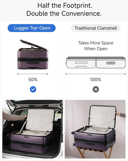 LUGGEX Checked Suitcase Top Opening, FLT Expandable Polycarbonate Hard Shell Suitcase with Wheels (FLO-Lite, Purple, 28 Inch, 105L-115L)
