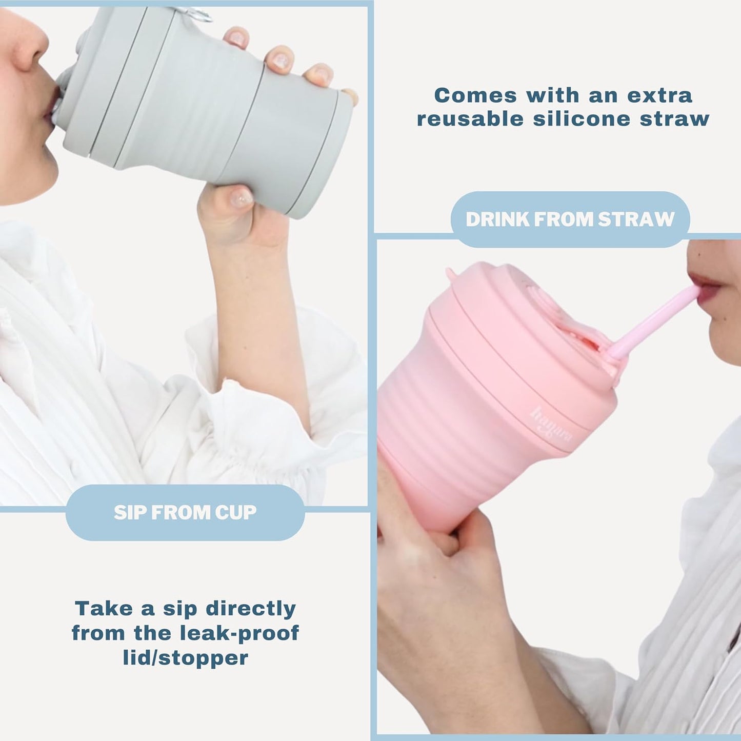 HANARA Collapsible Cup with Reusable Straw – 18 Oz (550 Ml), Portable Travel Mug, BPA-Free, Leak-Proof, Microwave & Dishwasher Safe, Multi-Purpose for Hot & Cold Drinks – Navy Blue