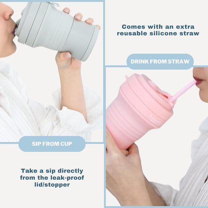 HANARA Collapsible Cup with Reusable Straw – 18 Oz (550 Ml), Portable Travel Mug, BPA-Free, Leak-Proof, Microwave & Dishwasher Safe, Multi-Purpose for Hot & Cold Drinks – Navy Blue