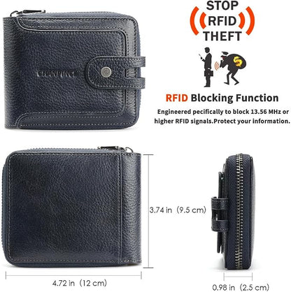 Men's brand buckle driver's license zipper genuine leather wallet, large - Image 2