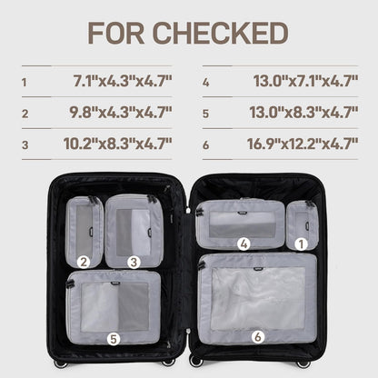 EPICKA TripCozy Compression Packing Cubes - 6 Set Durable Travel Organizer Bags with Mesh Top, Expandable Travel Accessories for Carry on, Luggage, Suitcase, Backpack (Light Grey)
