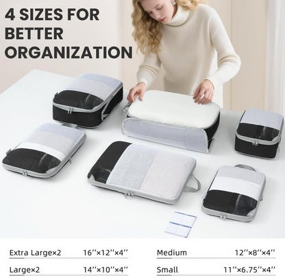 8 Set/6 Set/4 Set Compression Packing Cubes for Travel, Lightweight Vacation Travel Essentials, Travel Accessories for Suitcase Organizer Bags Set, Durable Luggage Organizer