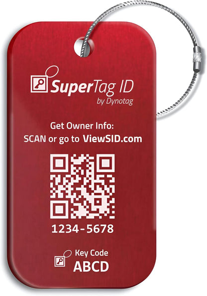 Dynotag® Sentry Series Solid Metal Web Enabled Smart Luggage Tag ID + Steel Loop, Anodized Aluminum with DynoIQ™ & Lifetime Recovery Service (Ruby Red)