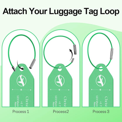 4 PCS Personalized Metal Luggage Tag – Personalized Engraved Suitcase Tag, Backpack Tag, with Matching Color Strap, Waterproof Suitcase Name Badge – Ideal Corporate Gift & Travel Accessory (Green)