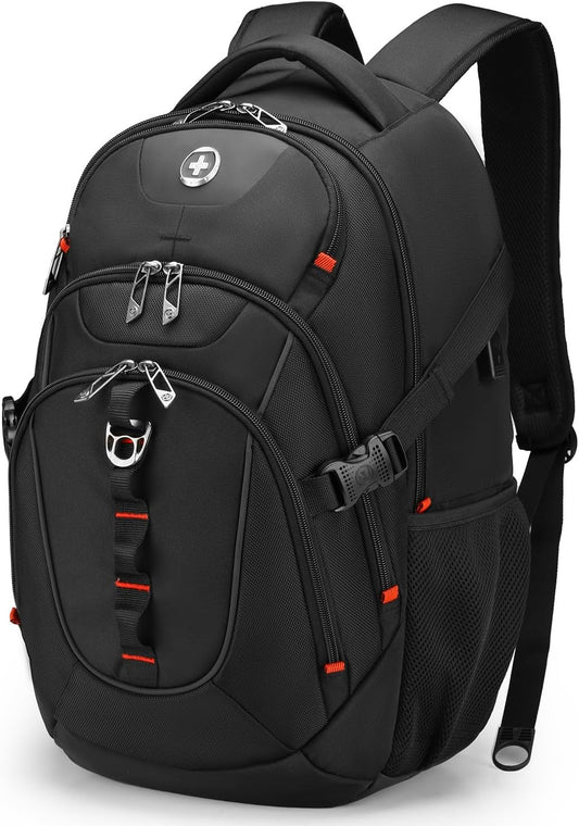 Swissdigital Design Laptop Backpack with USB Charging Port, TSA Travel Backpack Fits 15.6 inches Computer, 31L College School Backpack for Men, Black | SD803