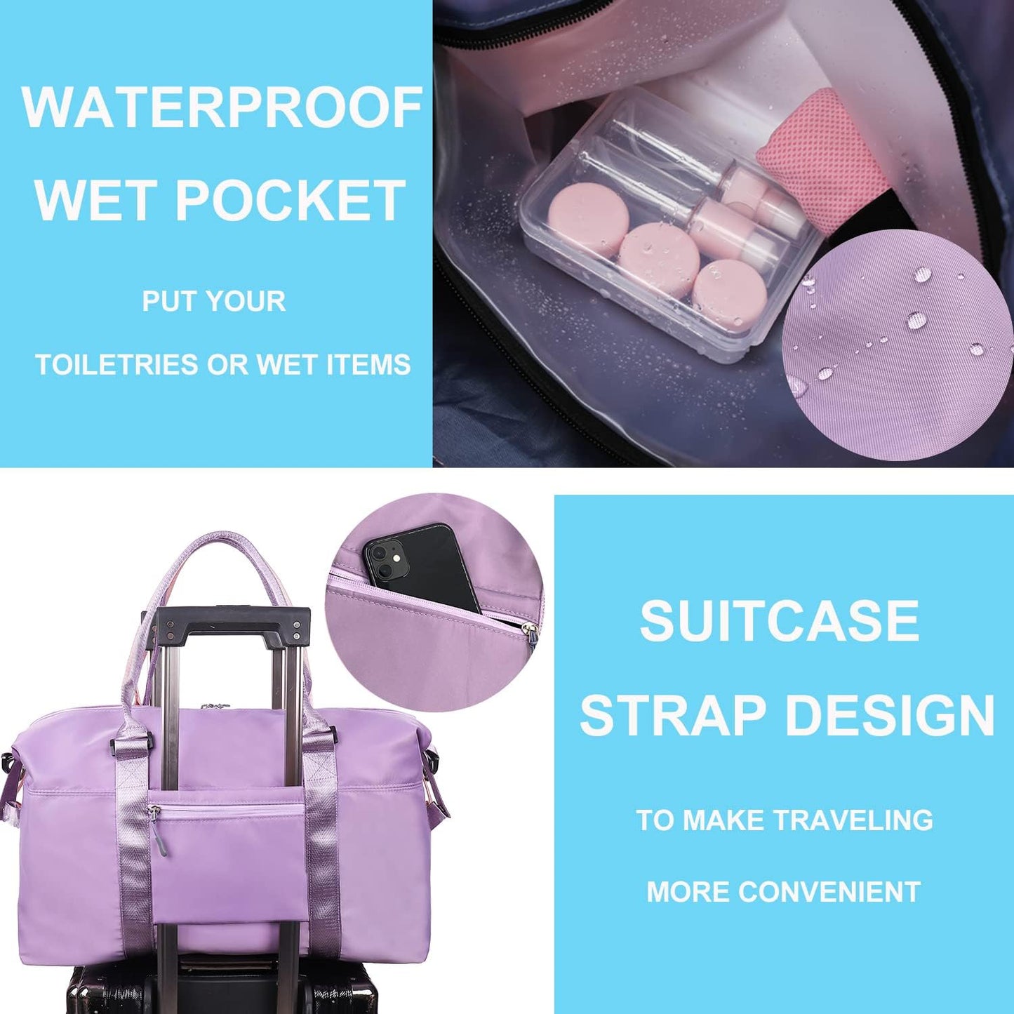 Travel Duffle Bag, Waterproof Sport Tote Gym Bag for Women Men, Overnight Weekender Carry On Bag with Wet Pocket