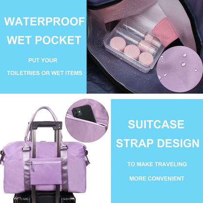 Travel Duffle Bag, Waterproof Sport Tote Gym Bag for Women Men, Overnight Weekender Carry On Bag with Wet Pocket