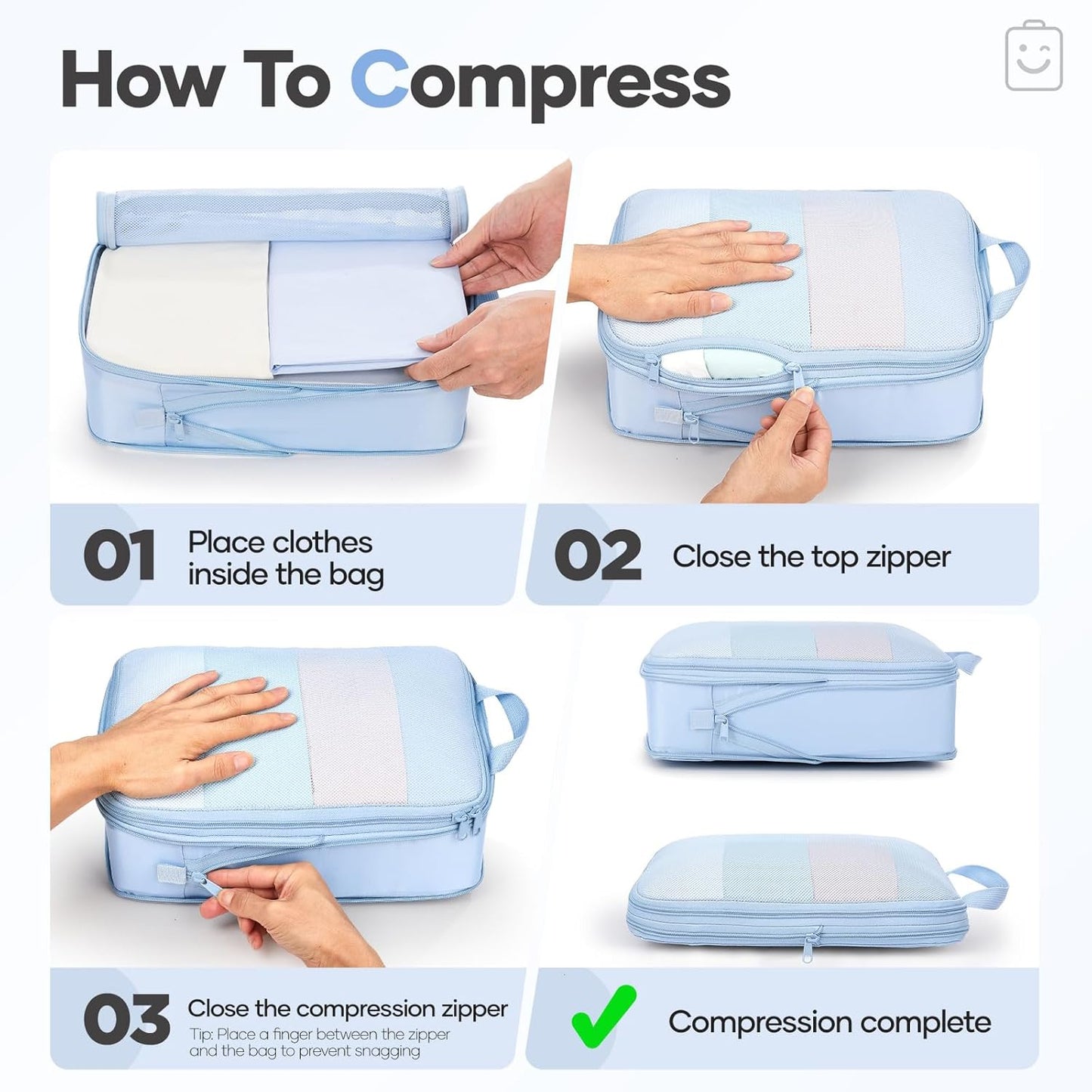 Veken 9/11 Set Compression Packing Cubes for Travel Essentials,Compressible Expandable Large Luggage Suitcase Organizer Bags for Clothing,Durable Space Saver Storage Bags(Light Blue)