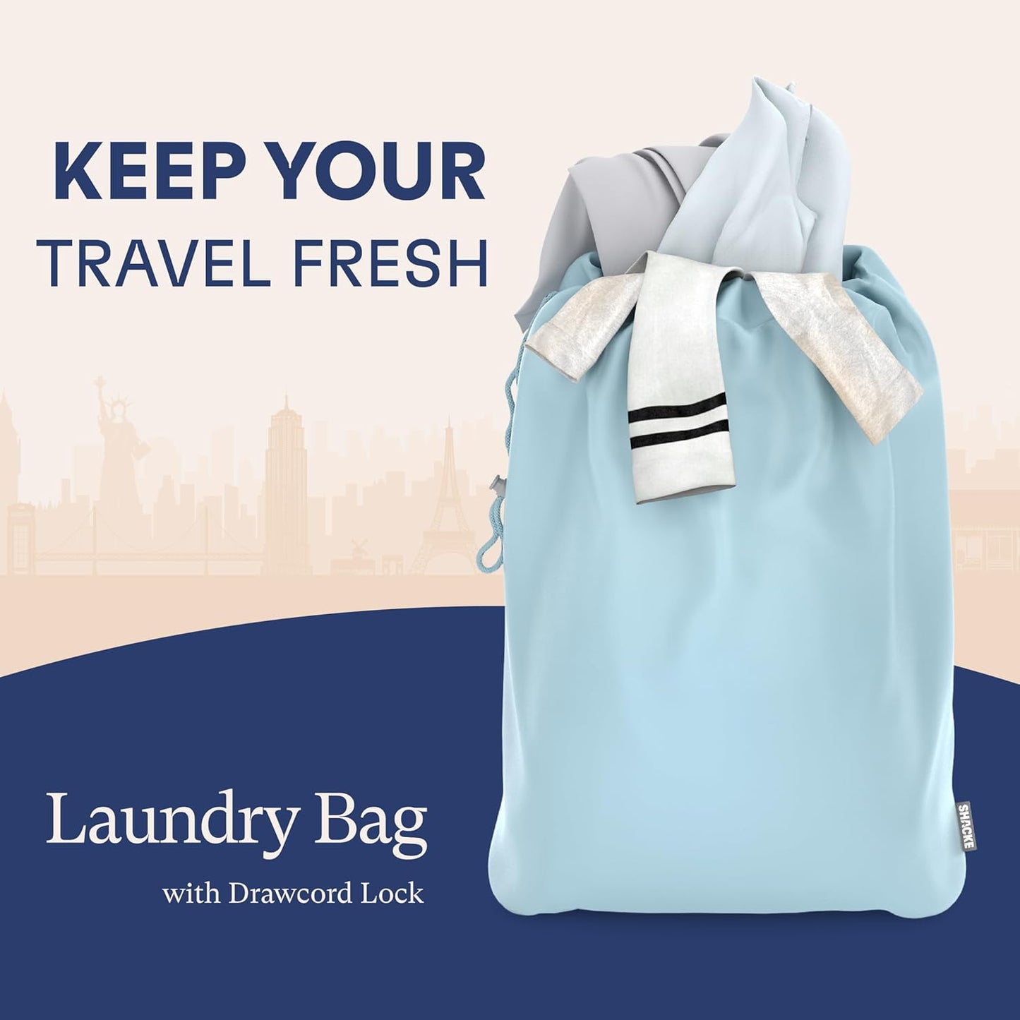 Shacke Premium 8 Packing Cubes Set - Lightweight Mesh Travel Luggage Organizers with Laundry Bag, 8-Piece Suitcase Storage System (Sky Blue)