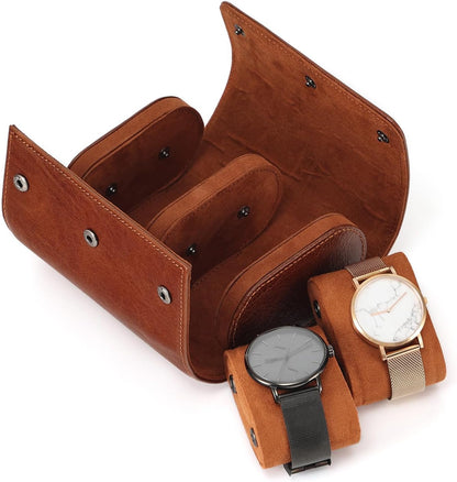 JOYIR Genuine Leather Watch Roll for 2 Watches | Double Watch Travel Case Organizer with Pillows | Portable Storage & Display for Men & Women | Ideal Gift for Father's Day, Birthday