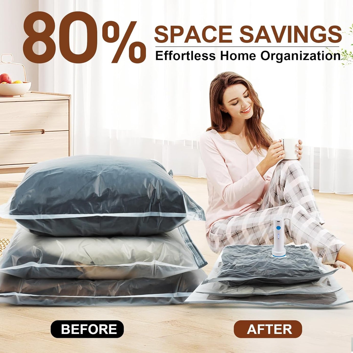 Vacuum Seal Bags for Clothing Travel, 16 Pack (3 Jumbo/3 Large/3 Medium/3 Small/4 Roll) Vacuum Storage Bags with Portable Electric Pump, Space Saver Bags for Luggage, Suitcase, Clothes, and Blankets