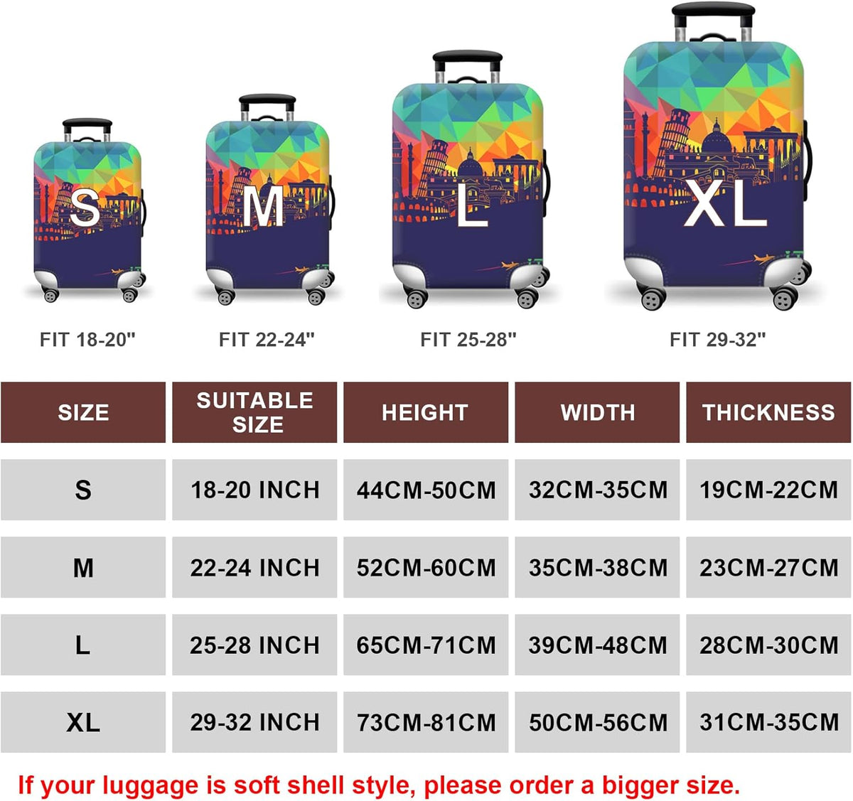 WUJIAONIAO Travel Luggage Cover Baggage Suitcase Cover Protector Skins 18-32 Inch (City, S (for 18-20 inch luggage))