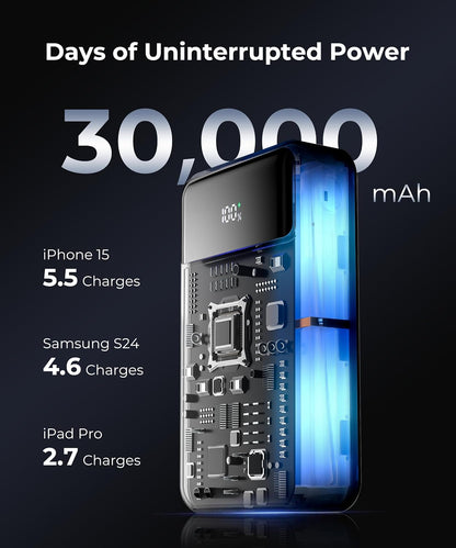 Portable-Charger-Power-Bank Travel Essentials Battery Pack USB C 30000mAh Built in Cable 22.5W Phone Fast Charging Powerbank Compatible with iPhone 16 15 14 13 12 11 iPad Google Xiaomi (Pink)