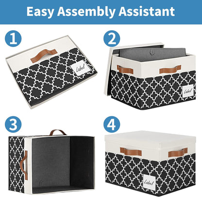GhvyenntteS Extra Large Storage Bins with Lids, Foldable Fabric Storage Boxes with Lids and 3 Handles, Storage Baskets with Label Window (3 Pack, White&Lattice Black, 15.75x11.8x10.2)