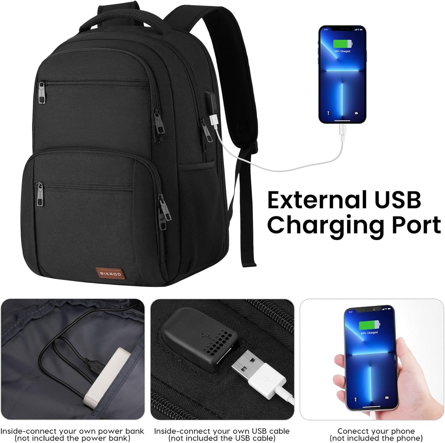 BIKROD Backpack for Men, TSA Travel Backpack, College Backpacks Water Resistant Back Pack with USB Charging Port, Business Anti Theft Durable Computer Bag Gifts Fits 17.3 Inch Laptop, Grey