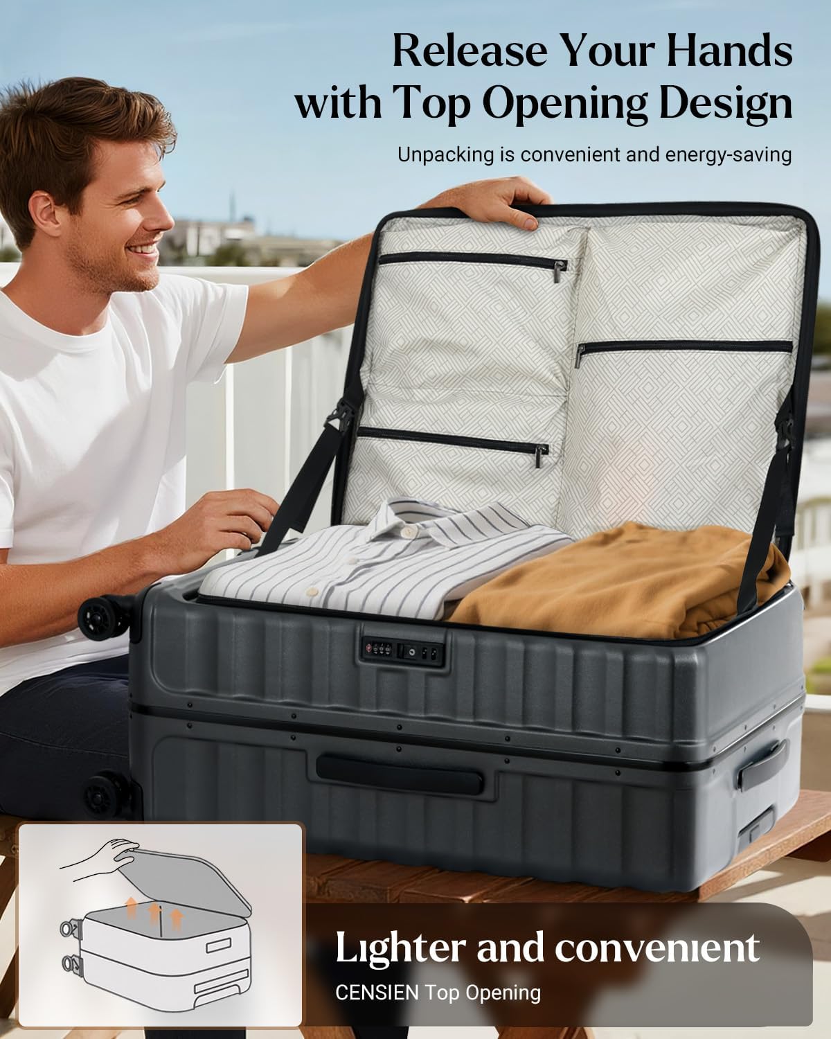 Luggage Sets 2 Pieces, 20/28 Inch PC Hardshell Suitcase with Spinner Wheels, 20 Inch Expandable Clamshell Carry On Luggage and 28 Inch Aluminum Frame Top Opening Checked Luggage (Grey)