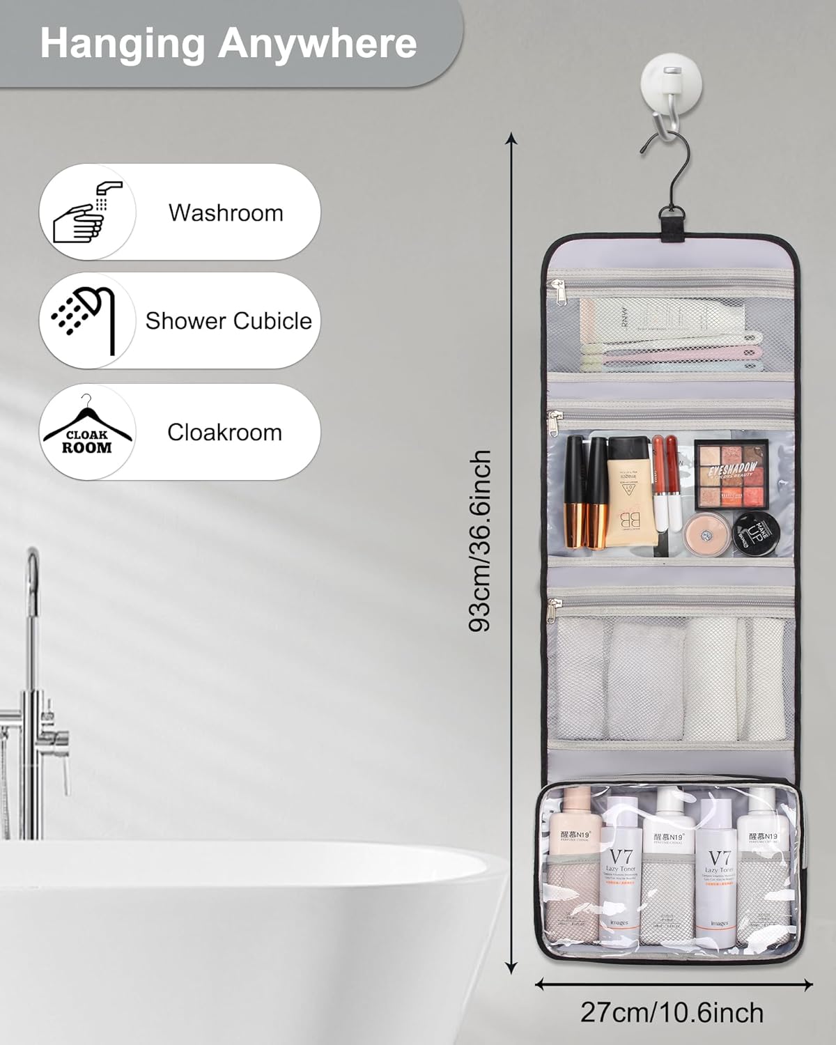 Relavel Travel Hanging Toiletry Bag for Men Women Travel Kit Shaving Bag Waterproof Large Makeup Bag Wash Bag Makeup Organizer Cosmetic Case for Bathroom Shower Black