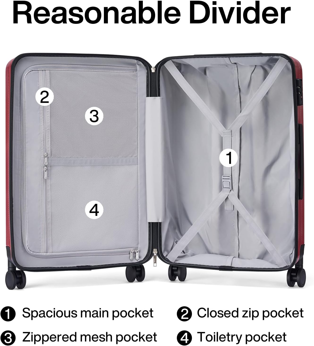 Hanke 29 Inch Luggage Suitcases With Spinner Wheels Lightweight PC hardside Rolling Suitcase With Travel Lock, Checked-Large 29-Inch Christmas Gifts for Birthday （Burgundy）