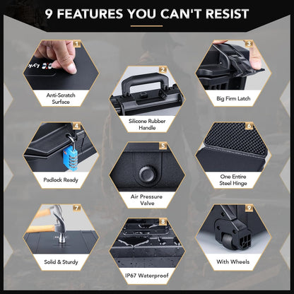 Lykus HC-5220 Waterproof Hard Case with Wheels and Customizable Foam, Interior Size 20.5x14.2x9.7 inch, Suitable for camera, lens, drone, mic, flashlight, projector, electronics, tools, and more