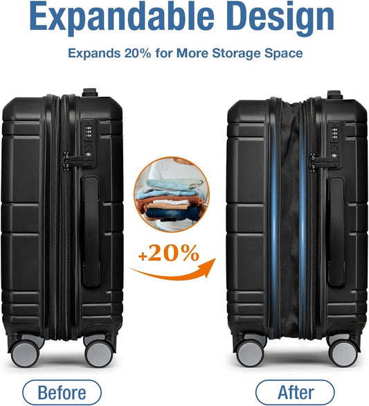 KYME Carry On Luggage 22x14x9 Airline Approved with TSA Lock Hard Shell Carry On Suitcase Lightweight Suitcases with Wheels Small Luggage for Men Women,Carry-On 20 Inch,Black