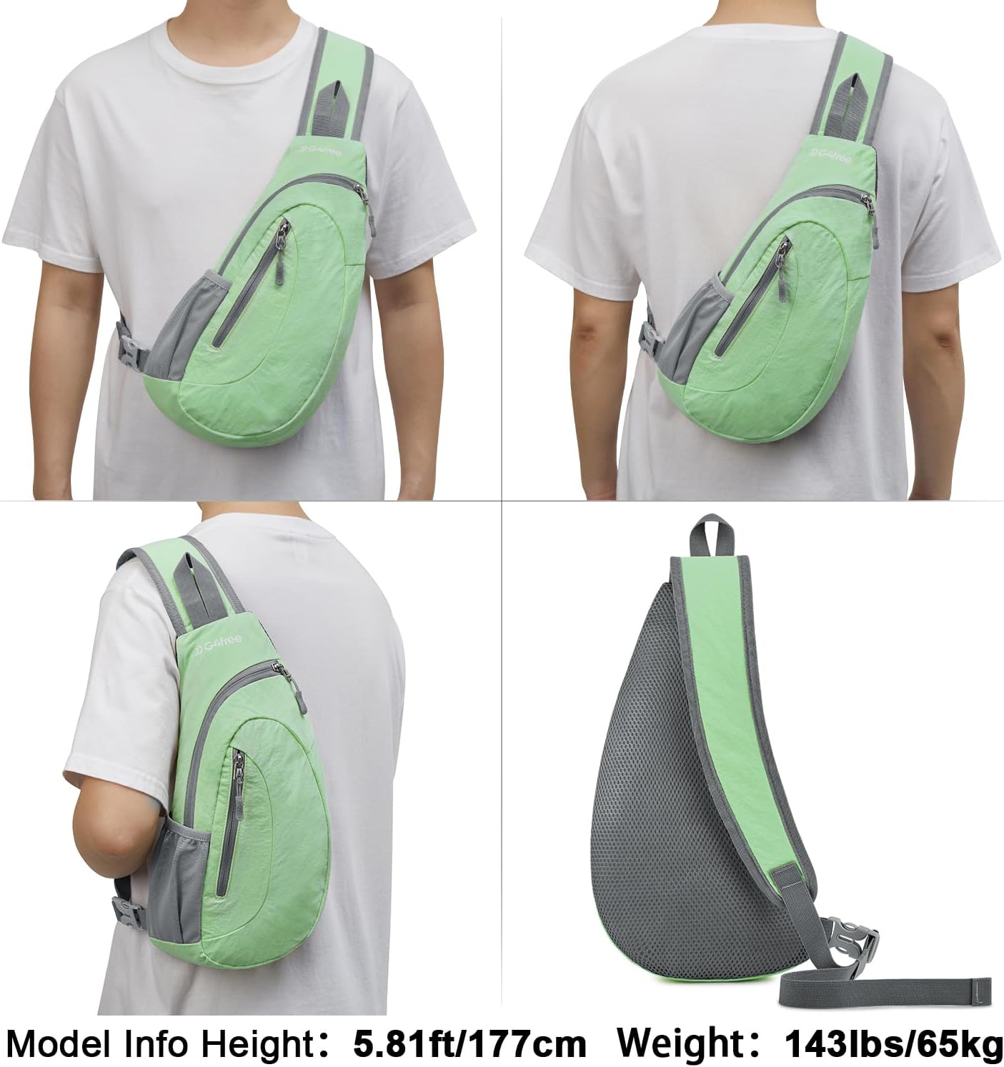 G4Free Sling Bag for Men Women, Small Crossbody Backpack Lightweight Chest Shoulder Bags for Travel, Outdoor and Sports (Light Green)