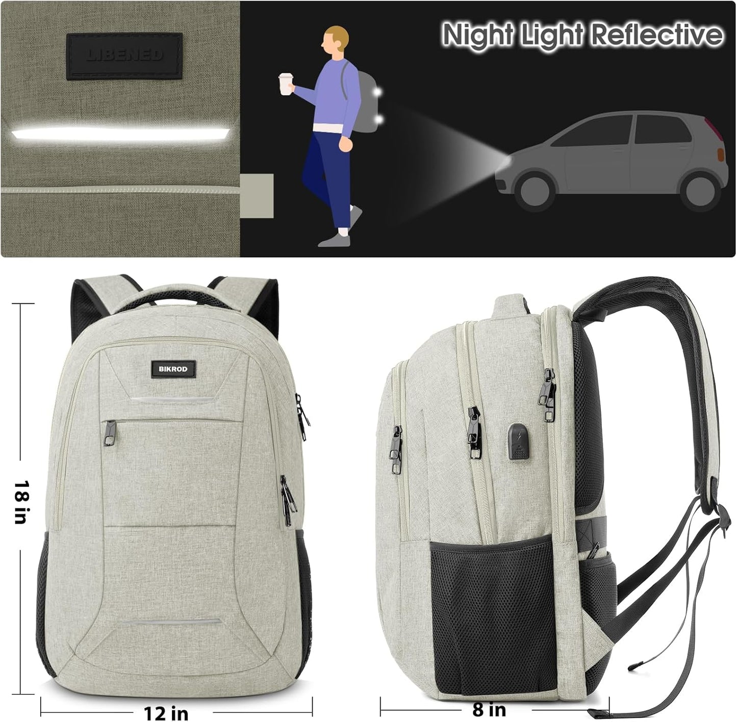 Backpack for Men Women, School Backpacks for Teen Boys, Business Anti Theft Sturdy Travel Laptop Backpack with USB Charging Port, Water Resistant 15.6 Inch Computer Bag Gift, Beige