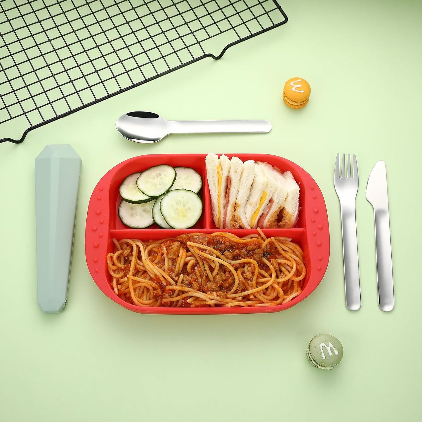 DEVICO Travel Utensils with Case, Reusable Camping Silverware Cutlery, 18/8 Stainless Steel Portable Fork Spoon Knife Set for Lunch Picnic School Workplace (Green)