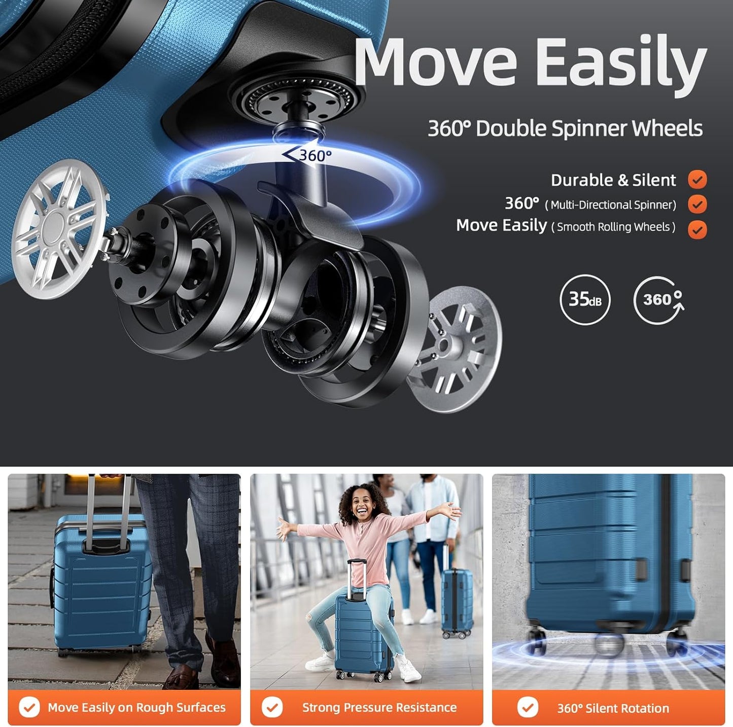 SHOWKOO Luggage Sets Expandable PC+ABS Durable Suitcase Sets Double Wheels TSA Lock 4 Piece Luggage Set Navy