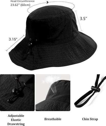 Water-Resistant Sun UPF 50+ Bucket Hat Protection Packable Brimmed Boonie for Women Men Summer Lightweight Hiking Outdoor Cap