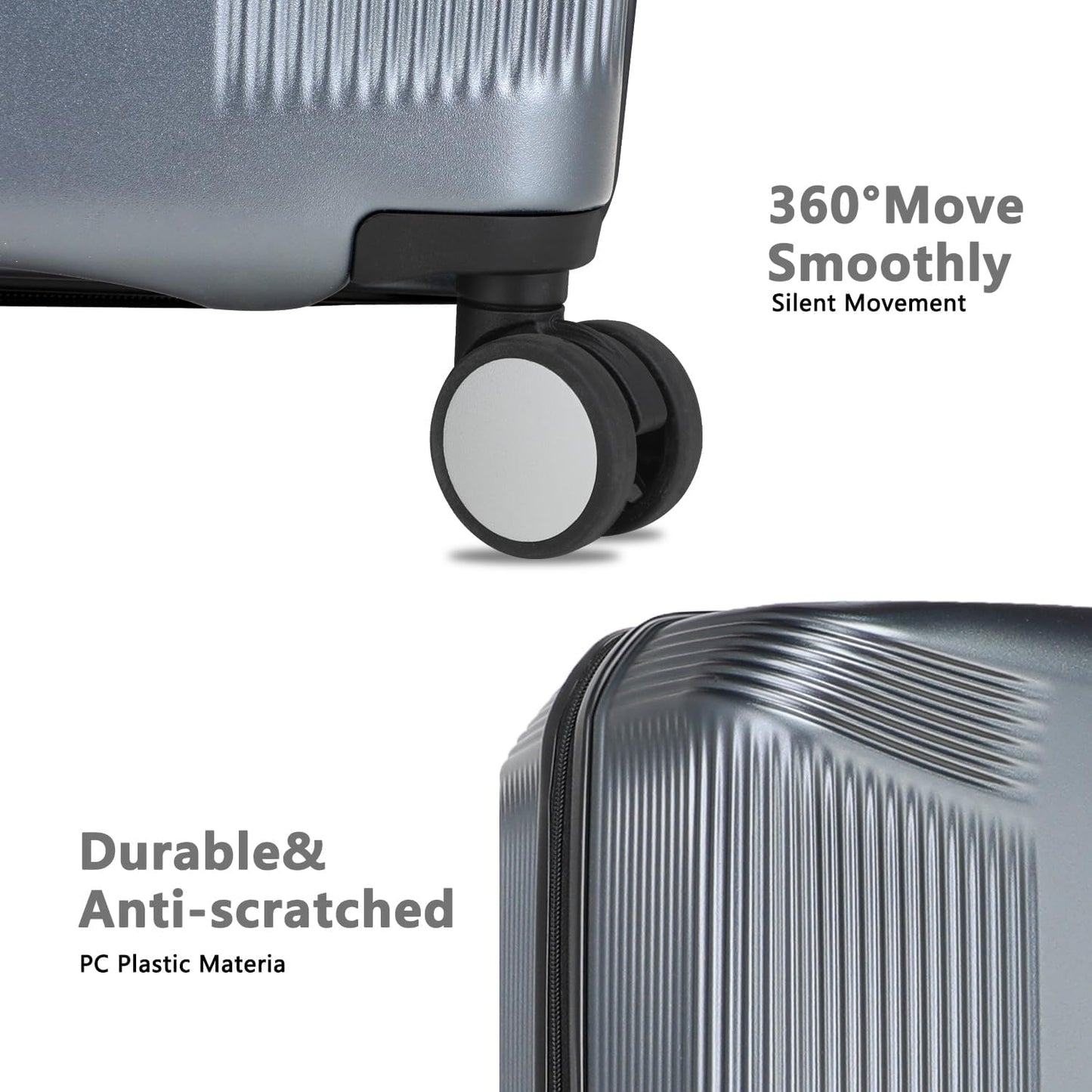 Luggage Sets 2 Piece, 20/28 Inch Lightweight Expandable PC Hardside Durable Suitcases with Spinner Wheels & TSA Lock, Gray