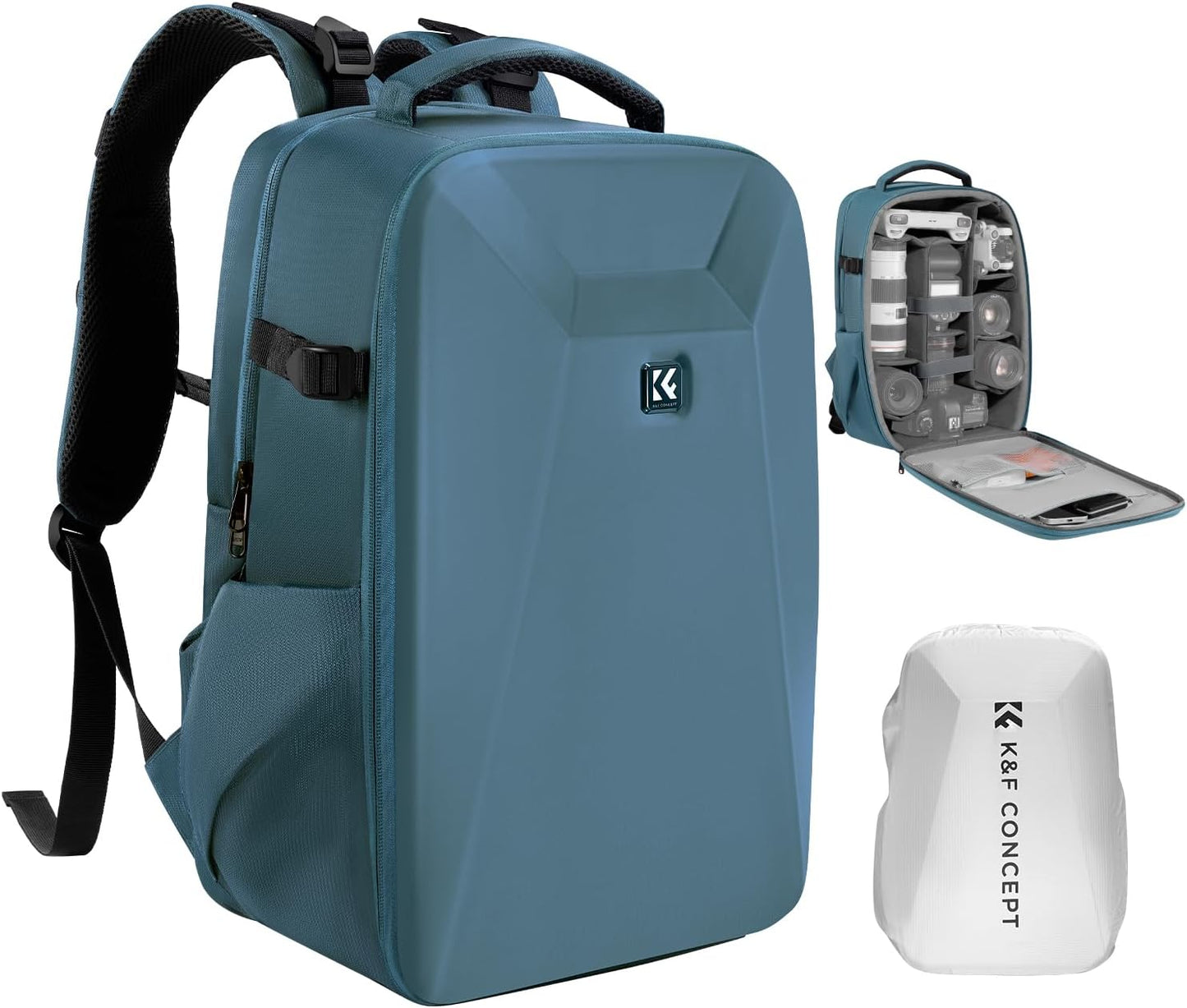 K&F Concept Camera Backpack,Hardshell Photography DSLR Camera Bag with 15-15.6 Inch Laptop Compartment Waterproof Hard Shell Camera Case Compatible with Canon/Nikon/Sony/DJI Mavic Drone