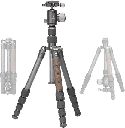 Lightweight Carbon Fiber Reverse Folding Travel Tripod with Ball Head, Removable Center Column, Folded Height 36cm, Maximum Load 6KG（LX-225CT+XB-32Q）