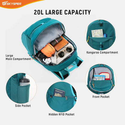 SKYSPER Small Hiking Backpack for Men Women 20L RFID Packable Daypack Ultralight Foldable Back Pack Lightweight Collapsible Travel Day Pack