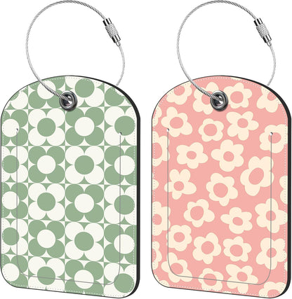 Vintage Flowers Luggage Tag for Suitcase Set of 2 PU Leather Cute Luggage Tags with Stainless Metal Loop ID Label Privacy Flap Suitcase Tags for Women and Men Travel