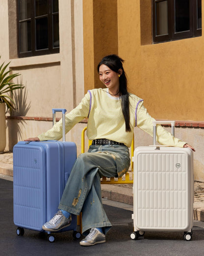 aji Expandable Top Open 24 Inch Checked Luggage with Spinner Wheels, Large Suitcase with TSA Lock, Hardside Travel Luggage Suitcases for Men Women, for 14+Days Travel, Coconut White