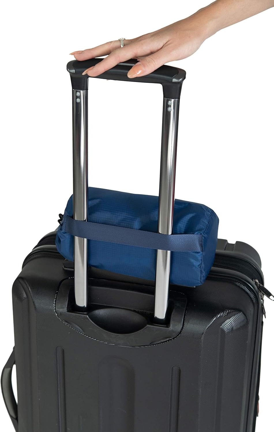 BlueHills Ultra Compact Travel Blanket Pillow in Portable Bag Case with Hand Luggage Belt & Backpack Clip Premium Cozy Soft Compact Pack Large Blanket for Airplane Flight Layover - Navy Blue C001