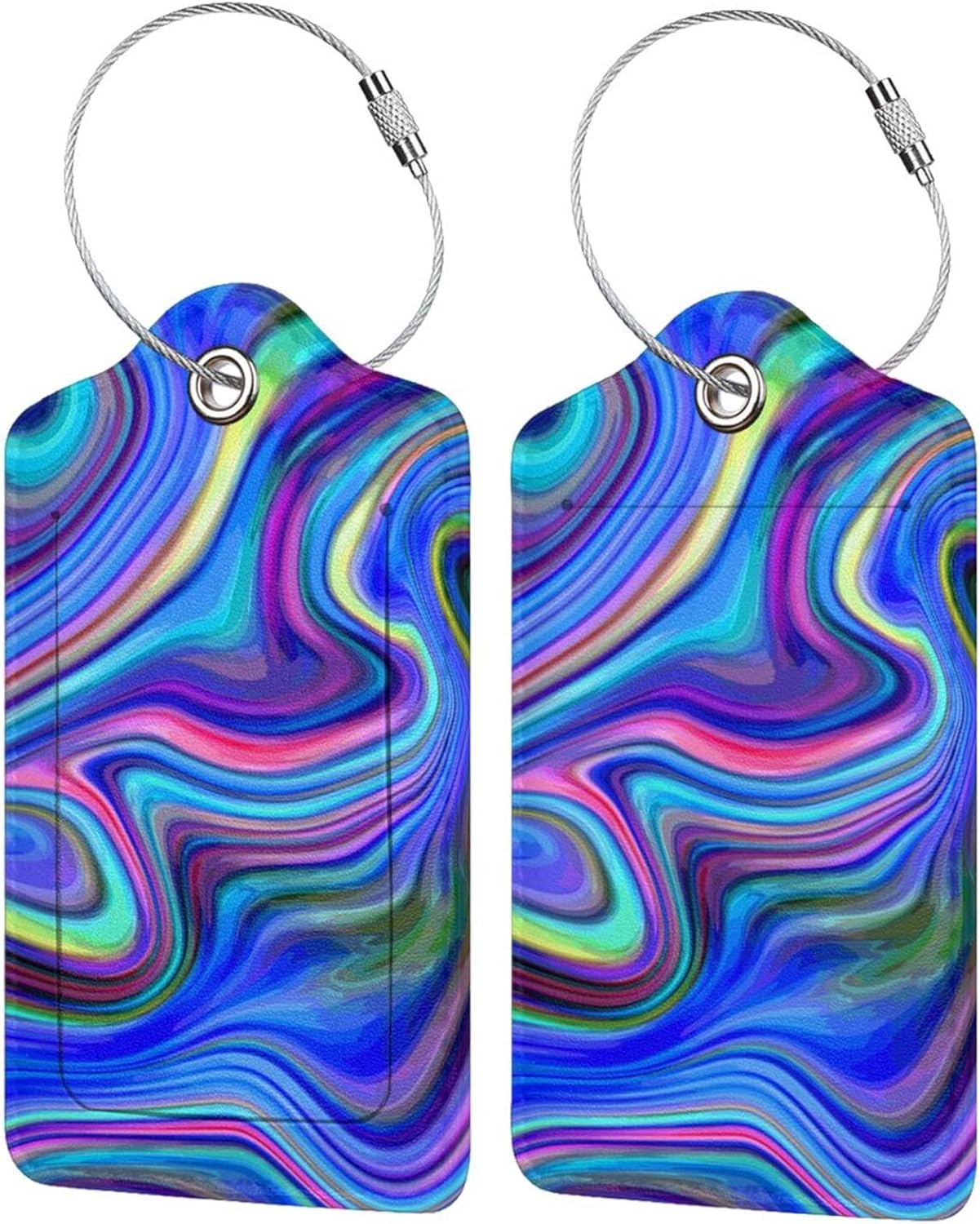 2-Packs Blue Purple Abstract Art Luggage Tags for Suitcases, Colorful Travel Label Tag with Privacy Cover Address Name ID & Stainless Steel Loop for for Adults Teens